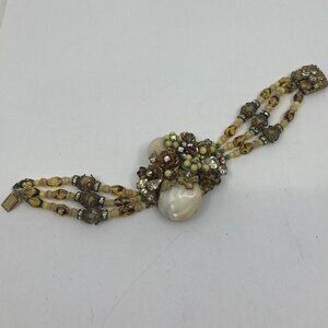 Vtg ORIGINAL BY ROBERT ? filigree faux pearl flowers mother of pearl bracelet